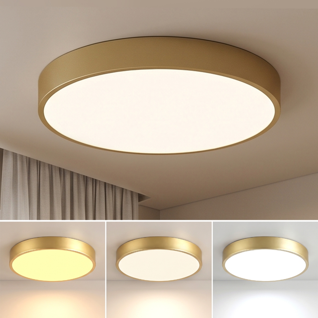 Luminaria Teto Lampada Plafon Dourada De Moderna Led Redonda Sobrepor Para Quarto Casal Sala Estar Cozinha 127/220v Dour