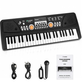 Teclado de 49 teclas, piano digital com alto-falante e microfone integrados, teclado portátil para iniciantes, presente