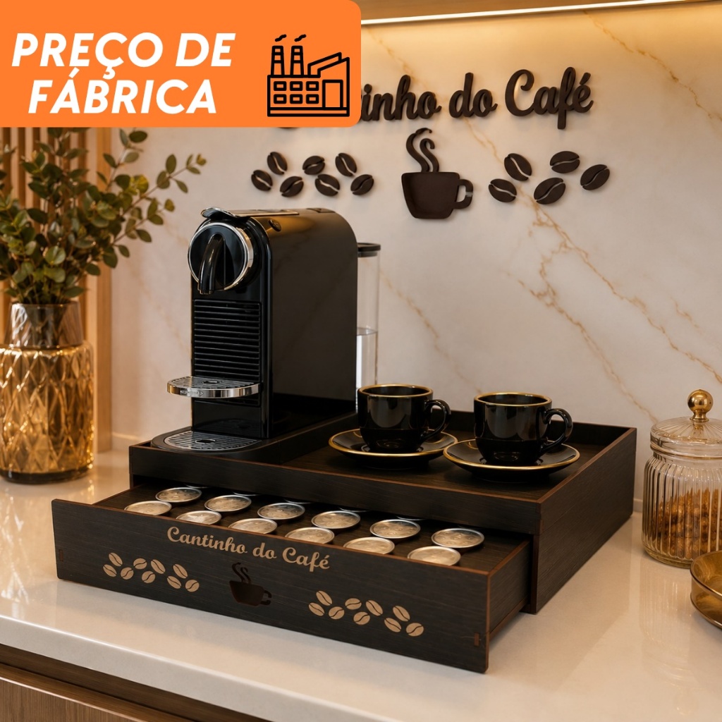 Bandeja Cantinho do café Porta Cápsulas Preta Três Corações Dolce Gusto Nespresso resistente
