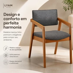 Cadeira Para Sala de Jantar Estar Living Giorgia L02 Linho Cinza Escuro - Lyam Decor