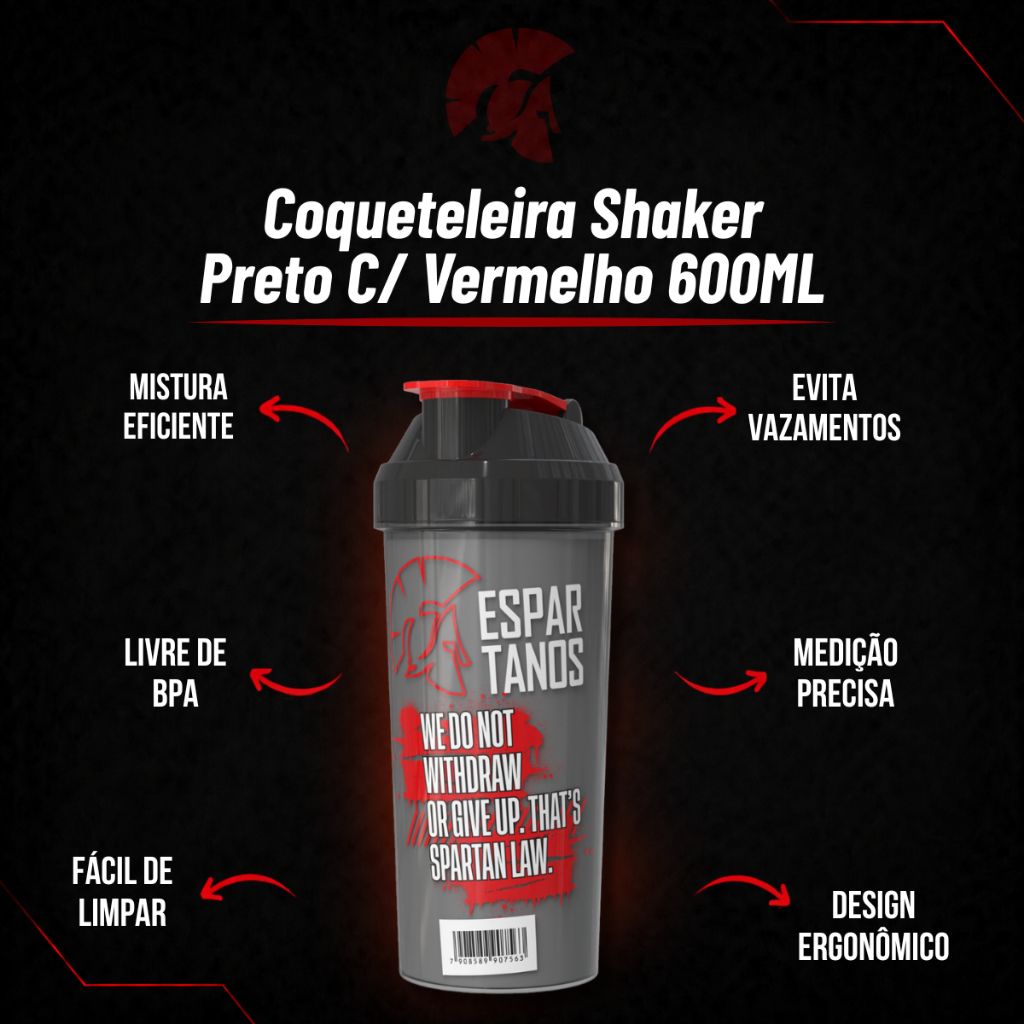 Coqueteleira Shaker 600ml Fumê C/ Vermelho - Espartanos · foto 2
