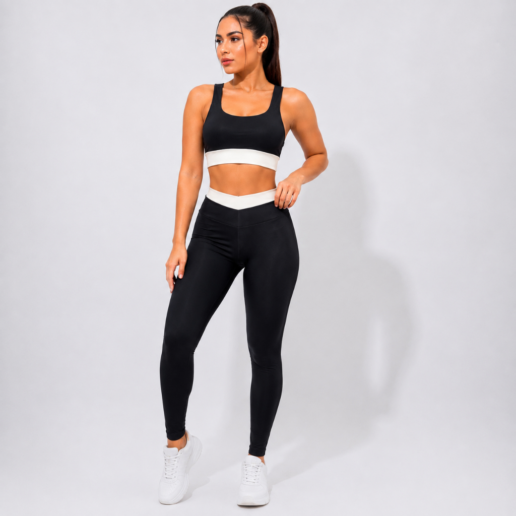 Conjunto Fitness Feminino Bicolor Academia Legging Cintura Alta + Top Roupa de Treino suplex Premium