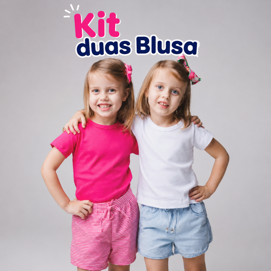 Kit 2 Blusas Infantil Manga Curta Ribana Menina 4 ao 12