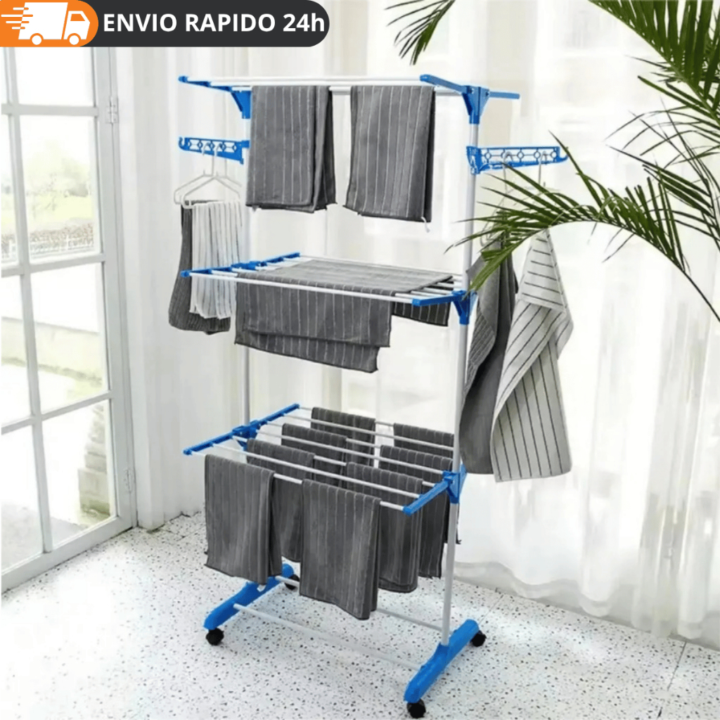 Varal De chão Vertical De 3 Níveis Com Prateleira Dobrável Grande