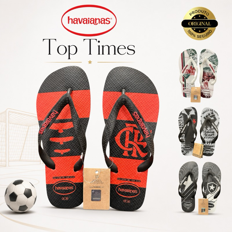 Chinelo Havaianas Masculino Top Times Confortável e Macio Flamengo Vasco Fluminense Botafogo Original Lançamento
