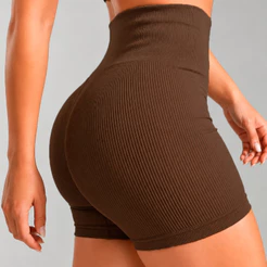 Short Fitness Modelador Canelado Sem Costura Seamless Zero Transparência Roupa de Ginástica Academia