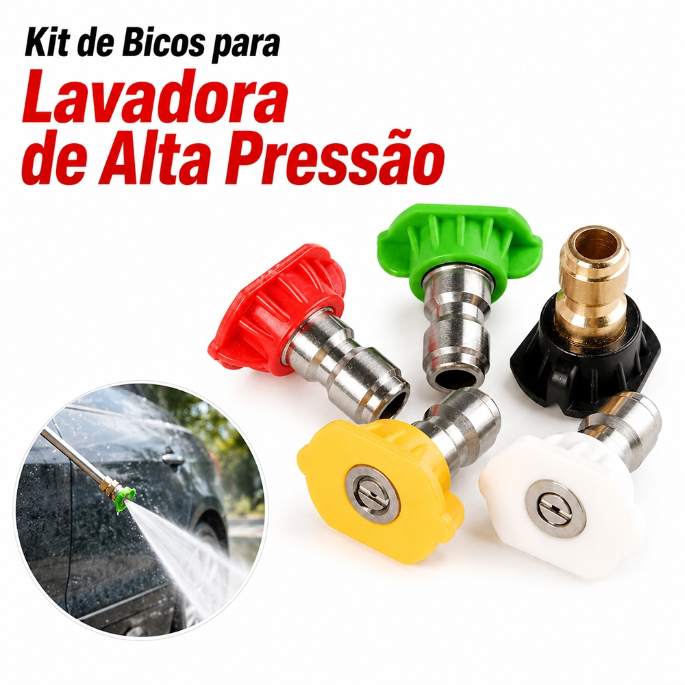 Kit 5 Bicos para Lavadora de Alta Pressão Conexão Rápida 1/4" Vários Ângulos Jato para Limpeza de Carro