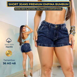 Short Jeans Feminino Empina Bumbum Cós Alto 100% Algodão Soltinho Confortável 36 ao 48 Envio Imediato