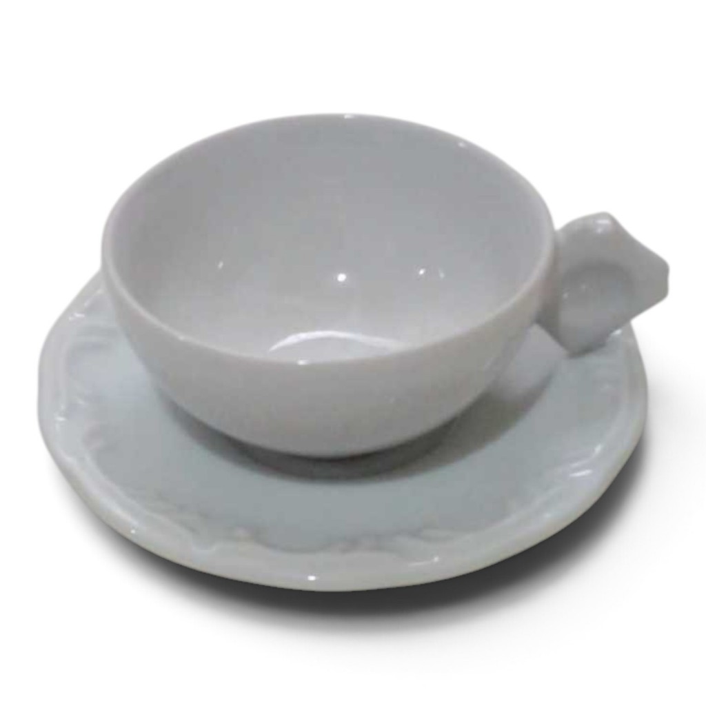 Xícara de Café com Pires Porcelana | Branco Clássico | Relevo Elegante | ColecionávelXicara sem marca Xicara sem marcaXi