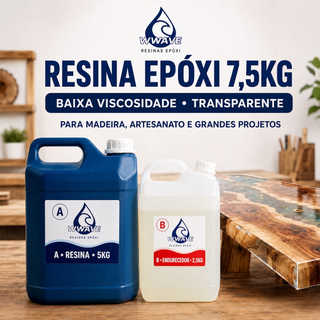 Resina Epóxi 7,5Kg Baixa Viscosidade Transparente para Madeira, Artesanato e Grandes Projetos