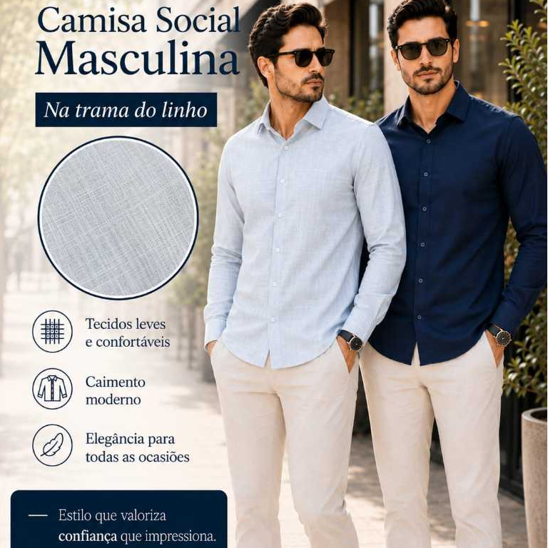 Camisa Linho Premium Slim Social Manga Longa Oferta Imperdível
