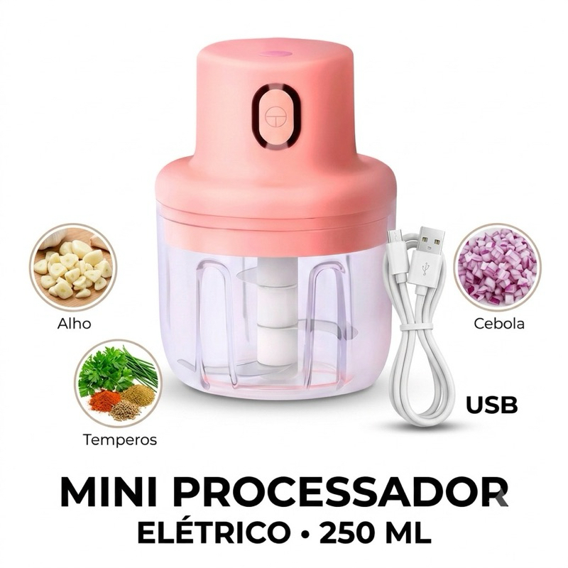 Mini Processador Elétrico TOMATE 250ml USB | Triturador de Alimentos