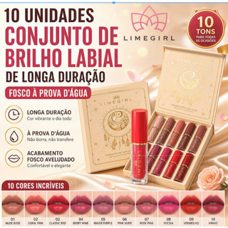 10 Unidades Conjunto De Brilho Labial De Longa Duração g Fosco À Prova D'água Batom Esmalte