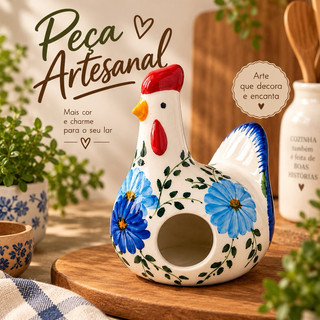 Galinha Galheteiro Esmaltada Porta Paliteiro Saleiro Cerâmica Decoração