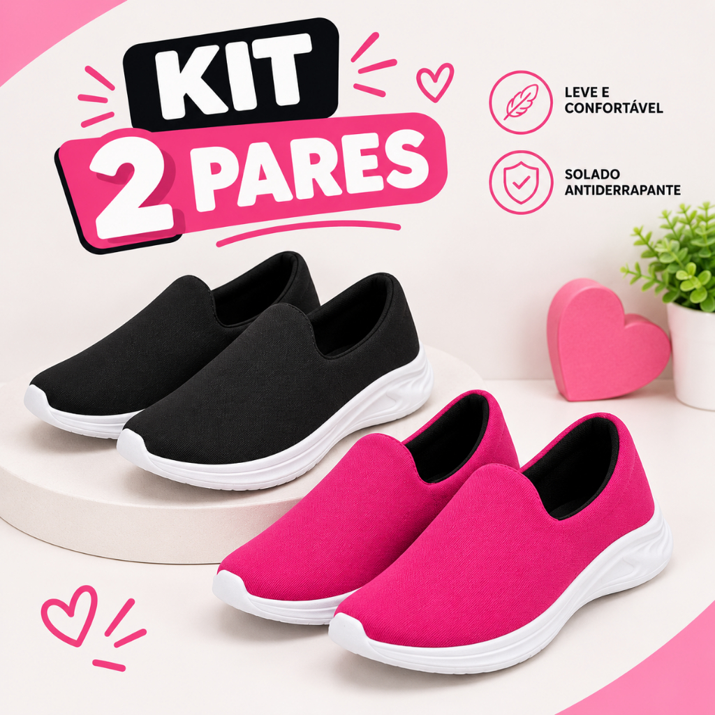 Kit 2 Pares Tênis Calce Fácil Infantil Confortável Menino e Menina do 22/33 Pink e Azul Marinho