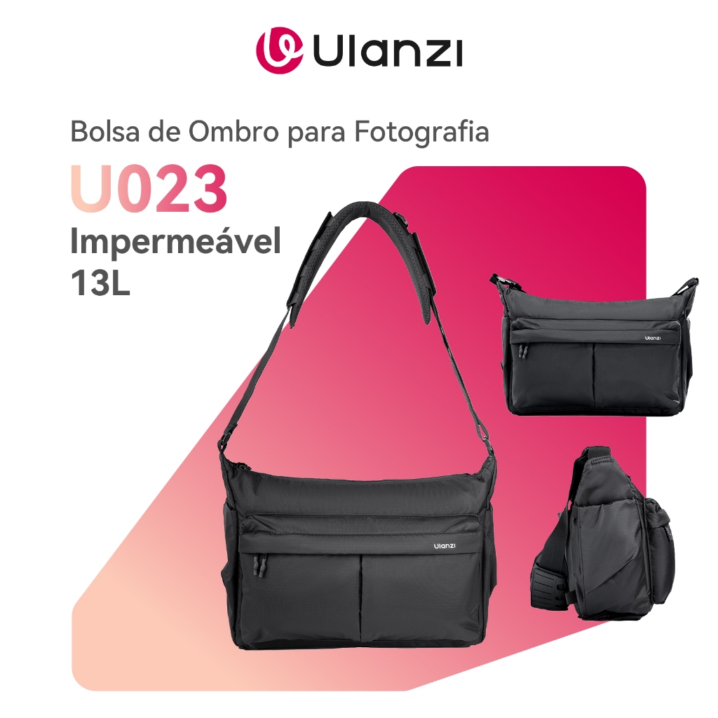 ULANZI U023 Urban Daily Bolsa de Ombro para Câmera 13L, Divisórias Ajustáveis, Impermeável, Preta