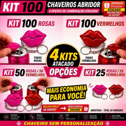 Chaveiro Abridor de Lata Boca Beijo Kit Atacado 50 / 100 un. | Presente Criativo