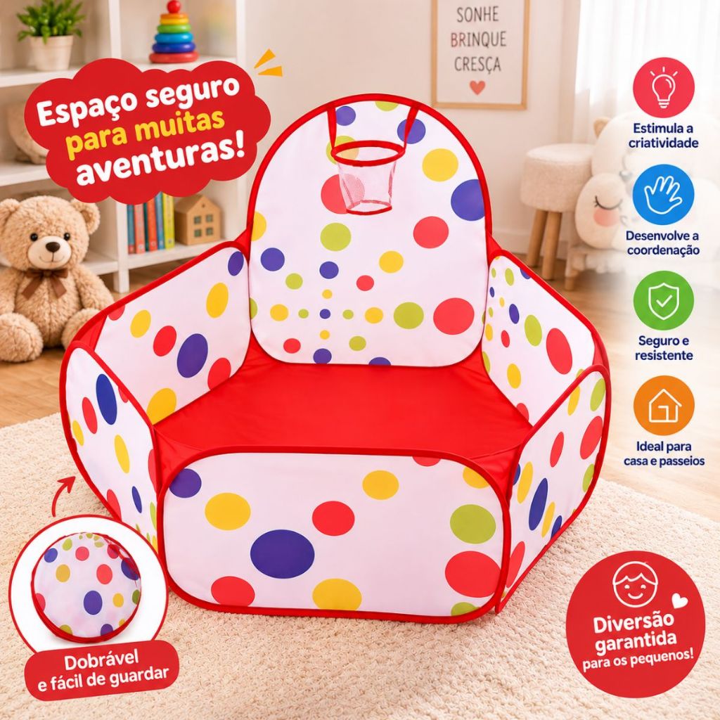 Piscina de Bolinhas Infantil 120cm com Cestinha de Basquete Piscina Desmontável para Bebês e Crianças