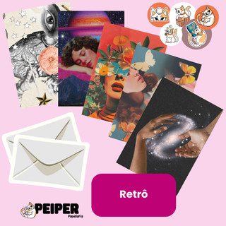 Cartão Postal Aesthetic Colagem Retro Surrealista Paisagem Mulher Decorativo com Envelope Reciclato e Lacre Adesivo