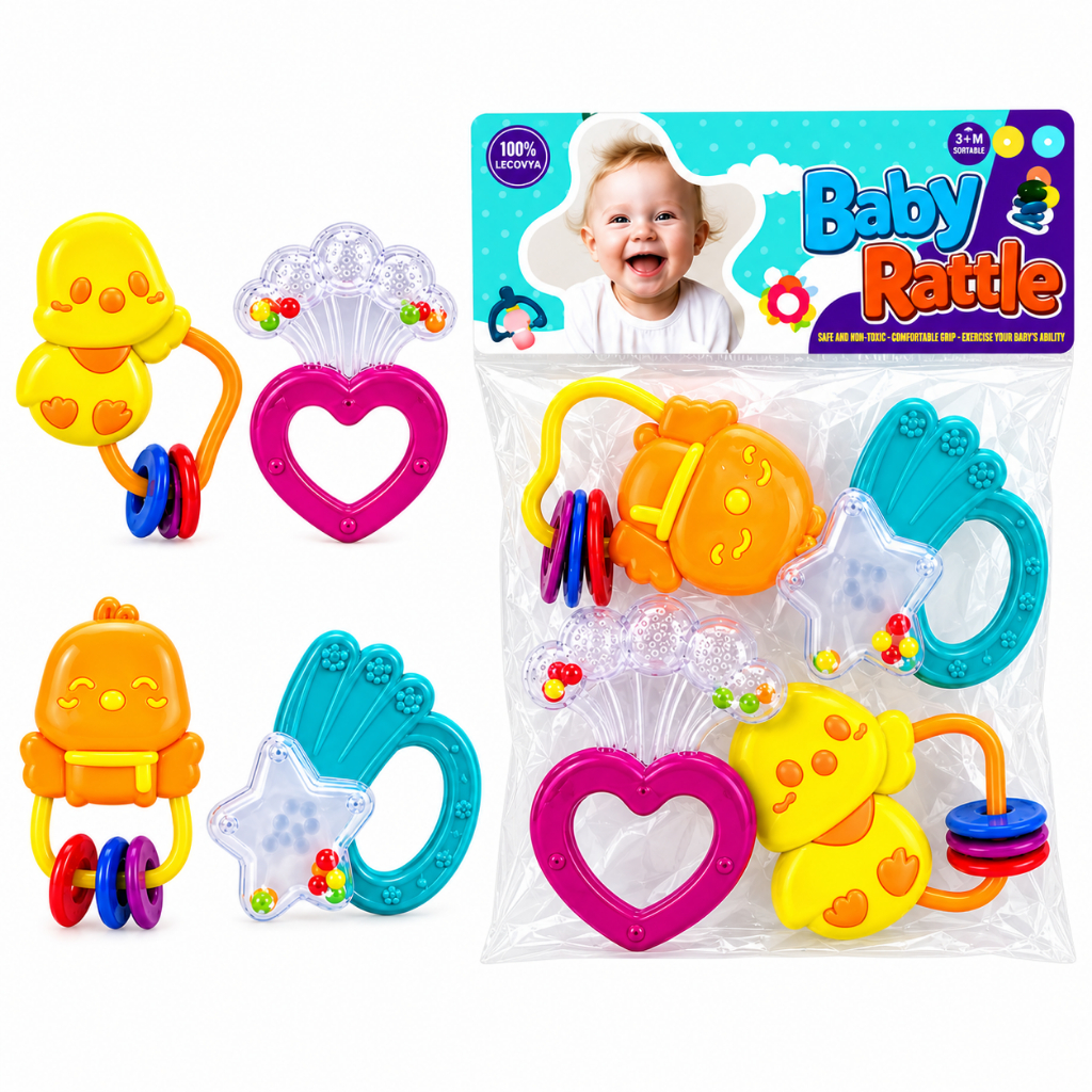 Chocalho Para Bebê Kit 4 Peças Brinquedo Educativo Colorido