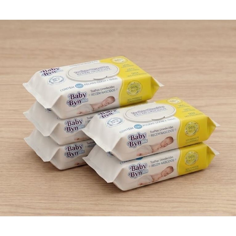 Kit 5 Pacotes Toalha Umedecida Baby Byn Recém Nascido ( Sem Álcool ) 100un cada - Total 500un EQ.1