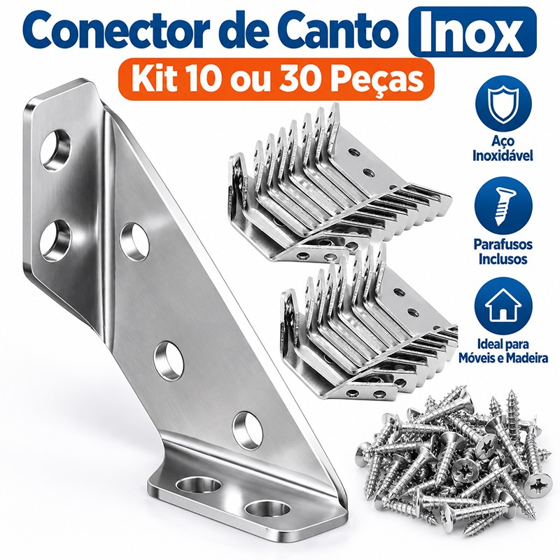 Conector de Canto Aço Inoxidável Kit 10 30 Peças Junção Para Móveis de Madeira Universal