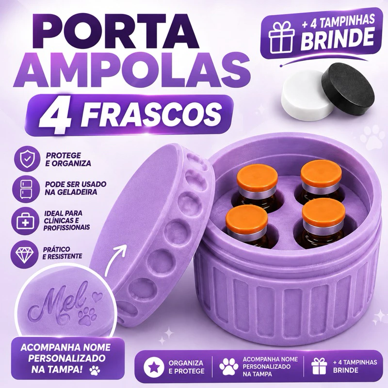 Porta 4 Ampolas Peptídeos Organizador de Frascos Tirze TG Remédios 3ml Compacto com Tampa Rosqueável — imagem 1