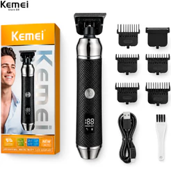 Kemei KM-1573 Máquina de cortar cabelo doméstica profissional com display LED, plug-in recarregável