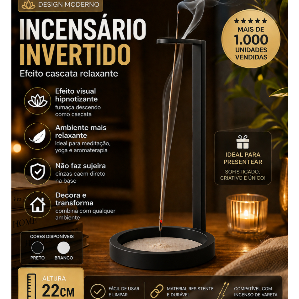 Imagem Incensário Invertido Cascata Moderno Porta Incenso Decorativo Zen Relaxante 22cm
