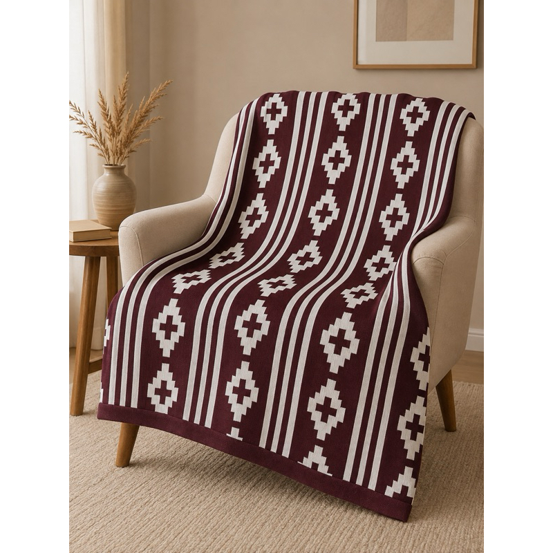 Manta Pampeana Decorativa Tricot Para Sala Sofá Cama Casal ou Queen Estampa Geométrica Dupla Face