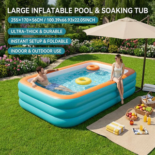 Piscina Inflável Retangular com Válvula de Esvaziamento Rápido, Uso Interno e Externo, Perfeita para Festas ao Ar Livre
