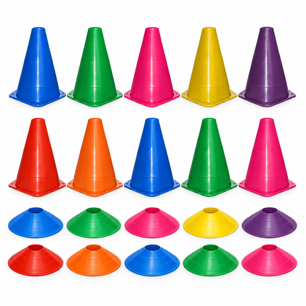 Kit Agilidade 10 Cones Mais 10 Chapeu Chines para treino cores Variadas