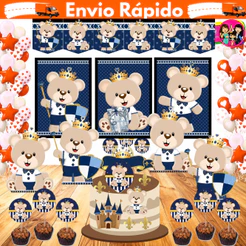 kit Só Um Bolinho Príncipe Urso , Chá de Bebê , Ursinho Azul.Sm.