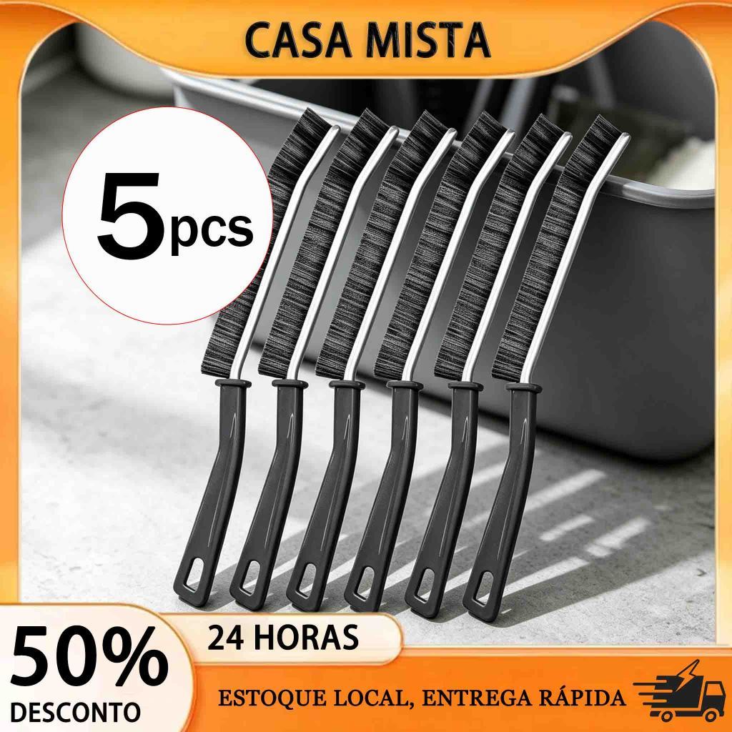 Kit 5 Escovas Limpeza Fendas Cerdas Rígidas Remove Poeira Sujeira Cantos Multiuso Para Casa Banheiro Cozinha
