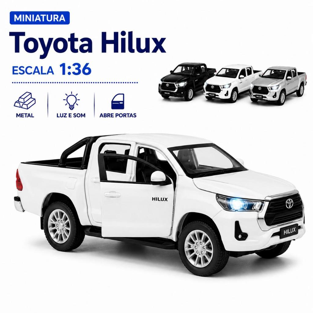 Miniatura Carrinho Toyota Hilux 1:36 Carrinho Metal Abre Portas Luz Som e fricção vem na caixa