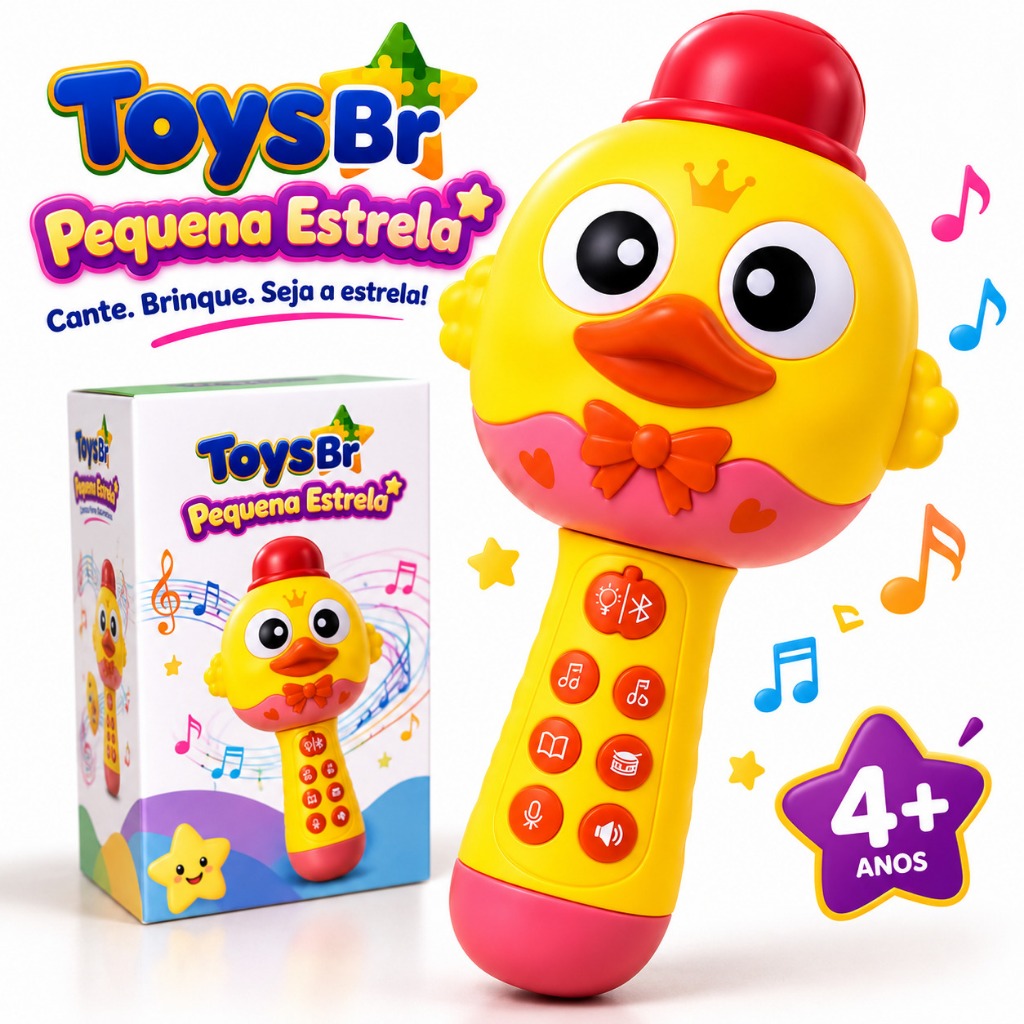 Microfone Infantil Bluetooth Recarregável com Músicas Histórias e Gravação ToysBr Pequena Estrela