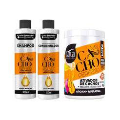 Kit Shampoo, Condicionador e Creme de Pentear Meu Cacho Perfeito Gota Dourada - Argan e Queratina