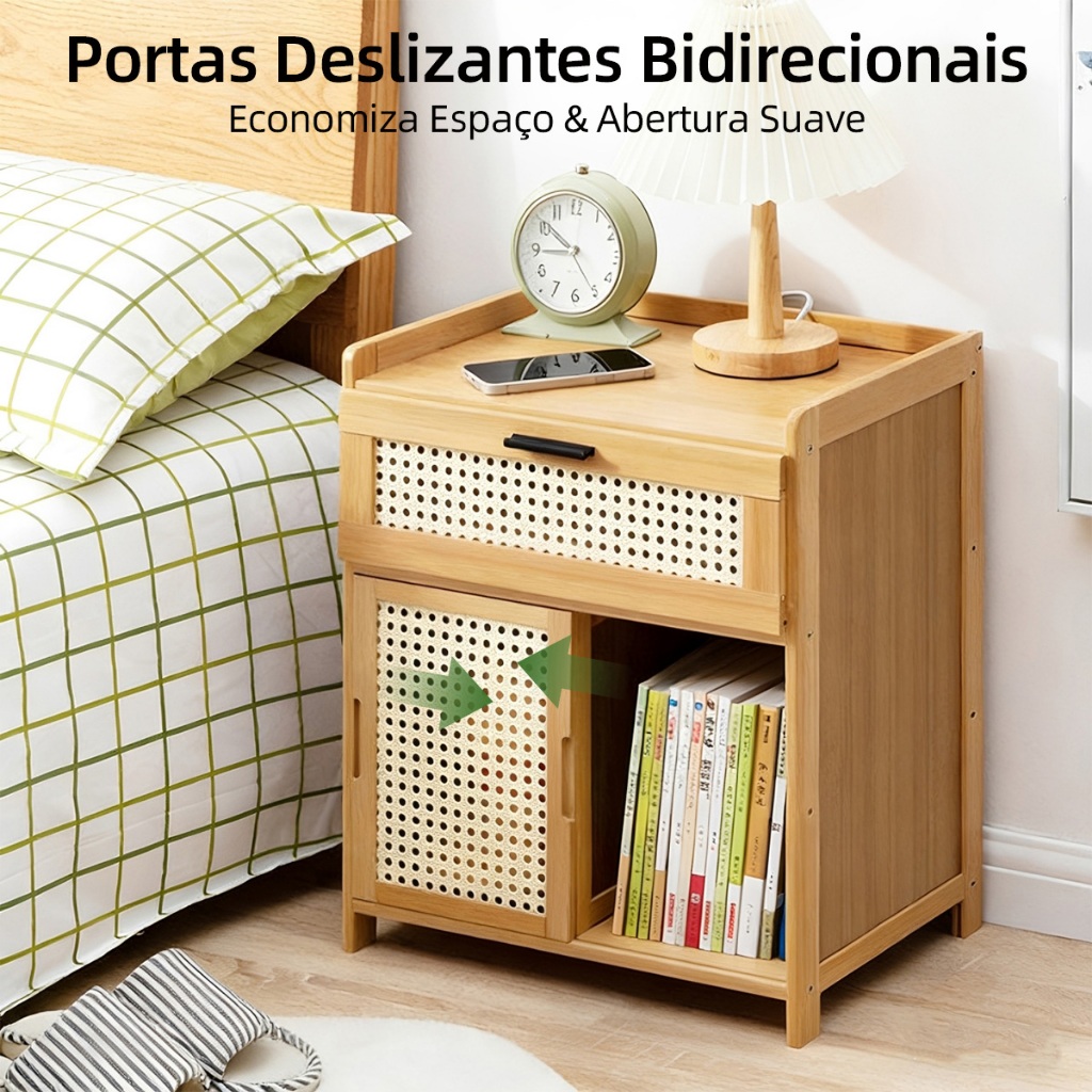 Mesa de Cabeceira Madeira Organizador Quarto Com Gaveta e Porta Estante Auxiliar Multiuso
