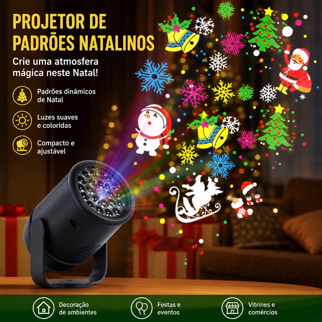 Projetor LED Natalino Decoração Natal Luzes Desenhos Natalinos Projeção Casa Jardim Festas Parede