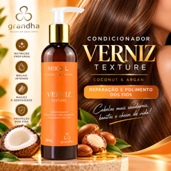 Condicionador Grandha Verniz Texture Coconut & Argan 280g Reparação Nutrição Brilho e Maciez