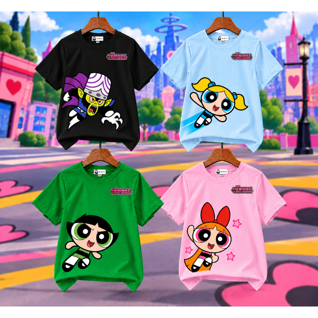 Camiseta Infantil Infanto Juvenil As Meninas Super Poderosas Docinho - Lindinha - Florzinha Desenho Infantil