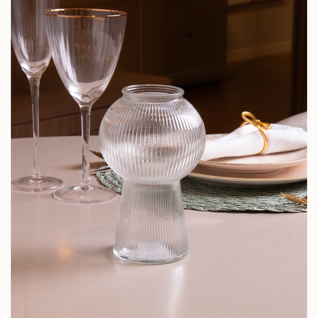 Vaso de Vidro Lines 17cm Wolff para Flores Arranjos Decoração Mesa Aparador Sala Quarto Centro de Mesa Elegante Moderno · foto 2
