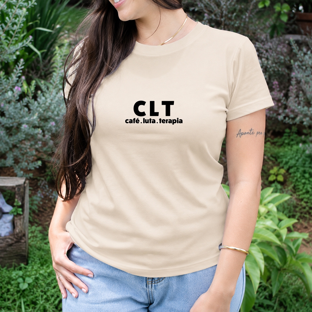 Camiseta Blusa Babylook Feminina CLT Café Luta e Terapia Frases Diversas Engraçadas