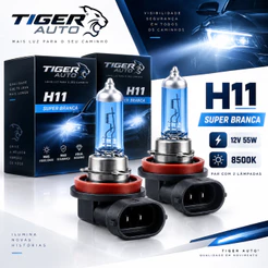 Par Lâmpadas H11 Super Branca 12V 55W 8500K Farol De Milha