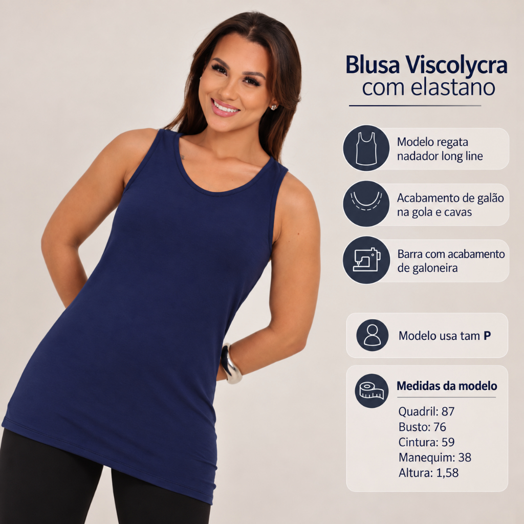 Regata Feminina Long Line Nadador Viscolycra com Elastano Academia Fitness Tapa Bumbum.