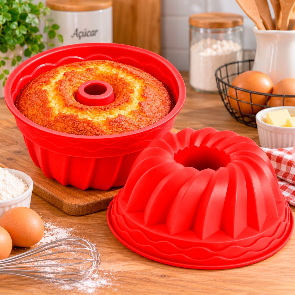 Forma de Silicone Para Air Fryer Freezer Microondas Assadeira Redonda Para Bolos Pães e Doces
