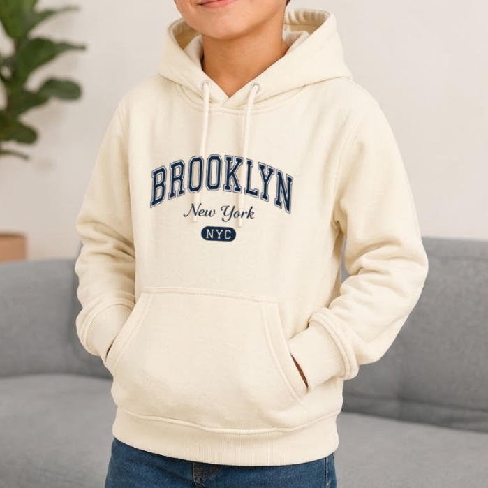 Moletom Infantil Canguru com Capuz Flanelado Inverno Quentinho Menino Menina Estampa Brooklyn Tam 2 ao 14