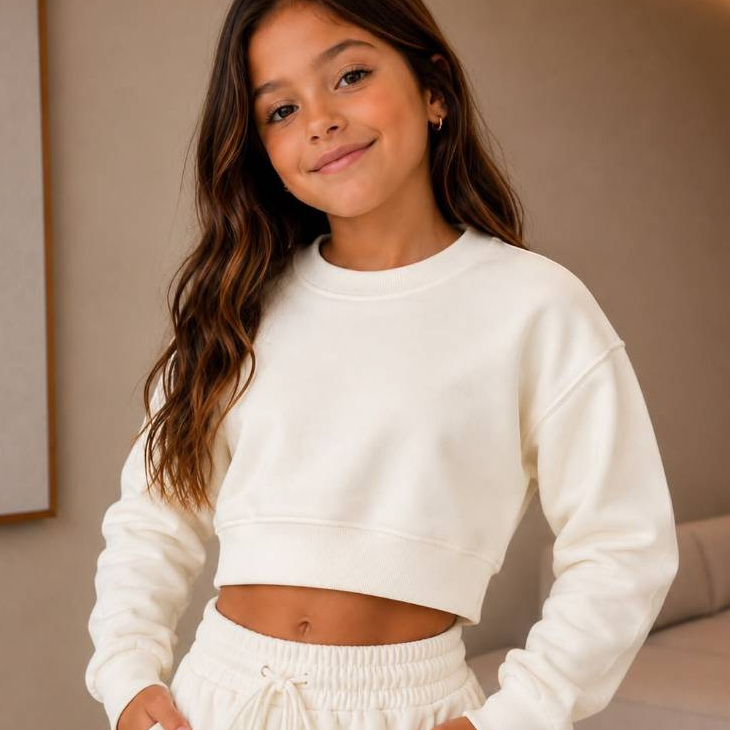 Blusa Cropped Moletom Infantil Feminino Flanelado Liso Gola Careca Inverno Menina Tamanho 4 A 14