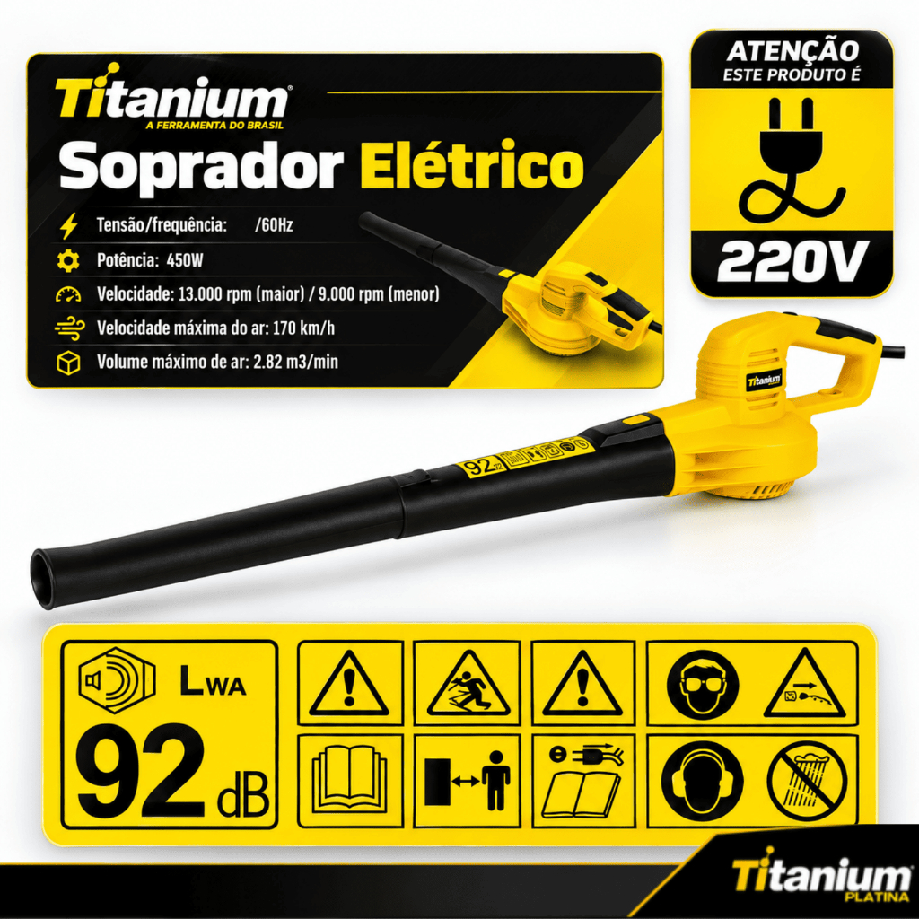 Soprador Elétrico 450W 127V 170km/h Velocidade Ajustável - Titanium Platina · foto 2