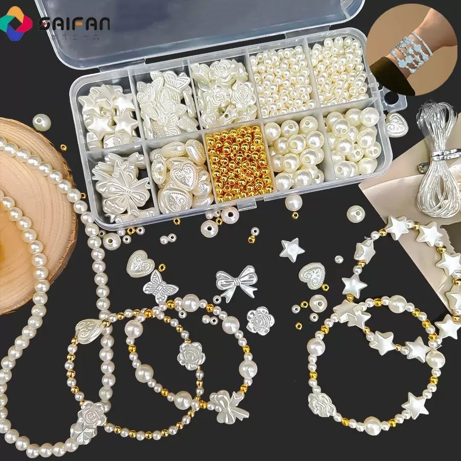 Kit de Miçangas de Pérola Artificiais para Artesanato DIY - Kit Completo para Pulseiras, Brincos e Colares